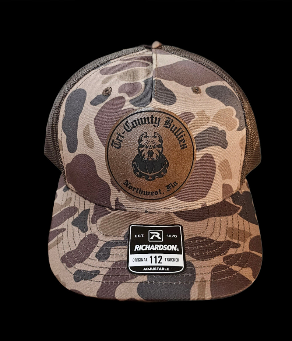 custom patch on brown camo cap