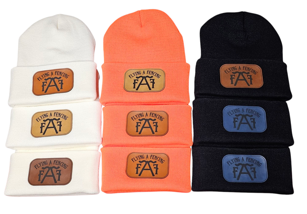 custom engraved leatherette patches on beanies